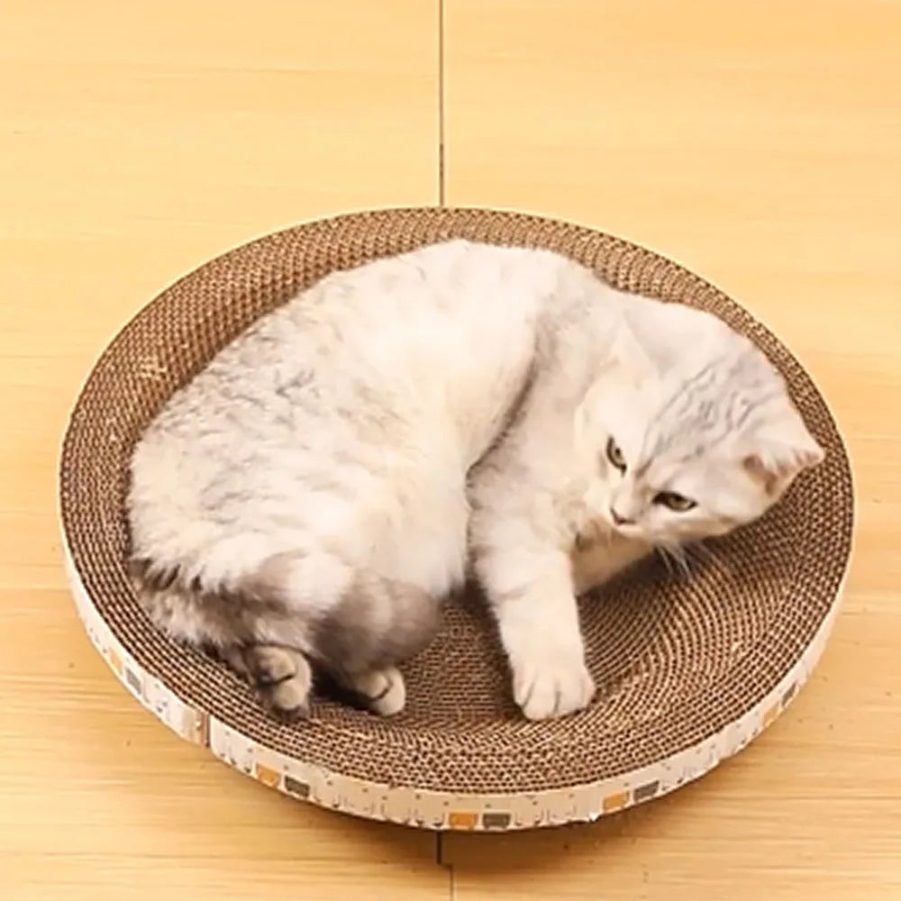 Cat Scratcher Bed - Oval Corrugated Cardboard Scratching Bowl and Lounger, 47 x 32cm