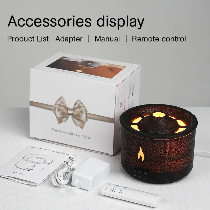 Volcano Flame Aroma Diffuser - Remote Control Oil Diffuser in Black or White