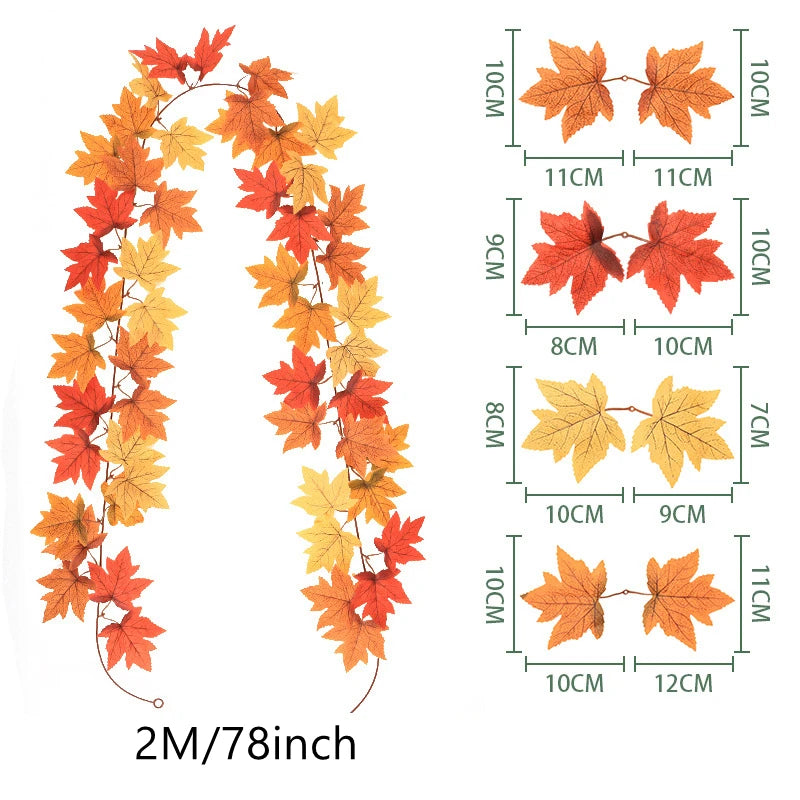 Artificial Maple Leaf Garland 200cm - Autumn Vine for Doors and Mantels