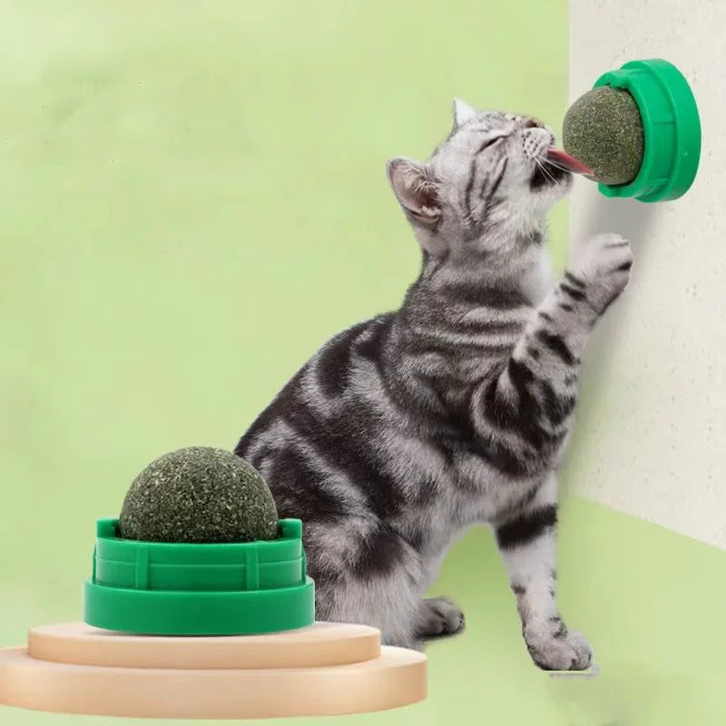 Catnip Wall Ball - Stick-On Rotating Cat Lick Toy with Natural Catnip Treats