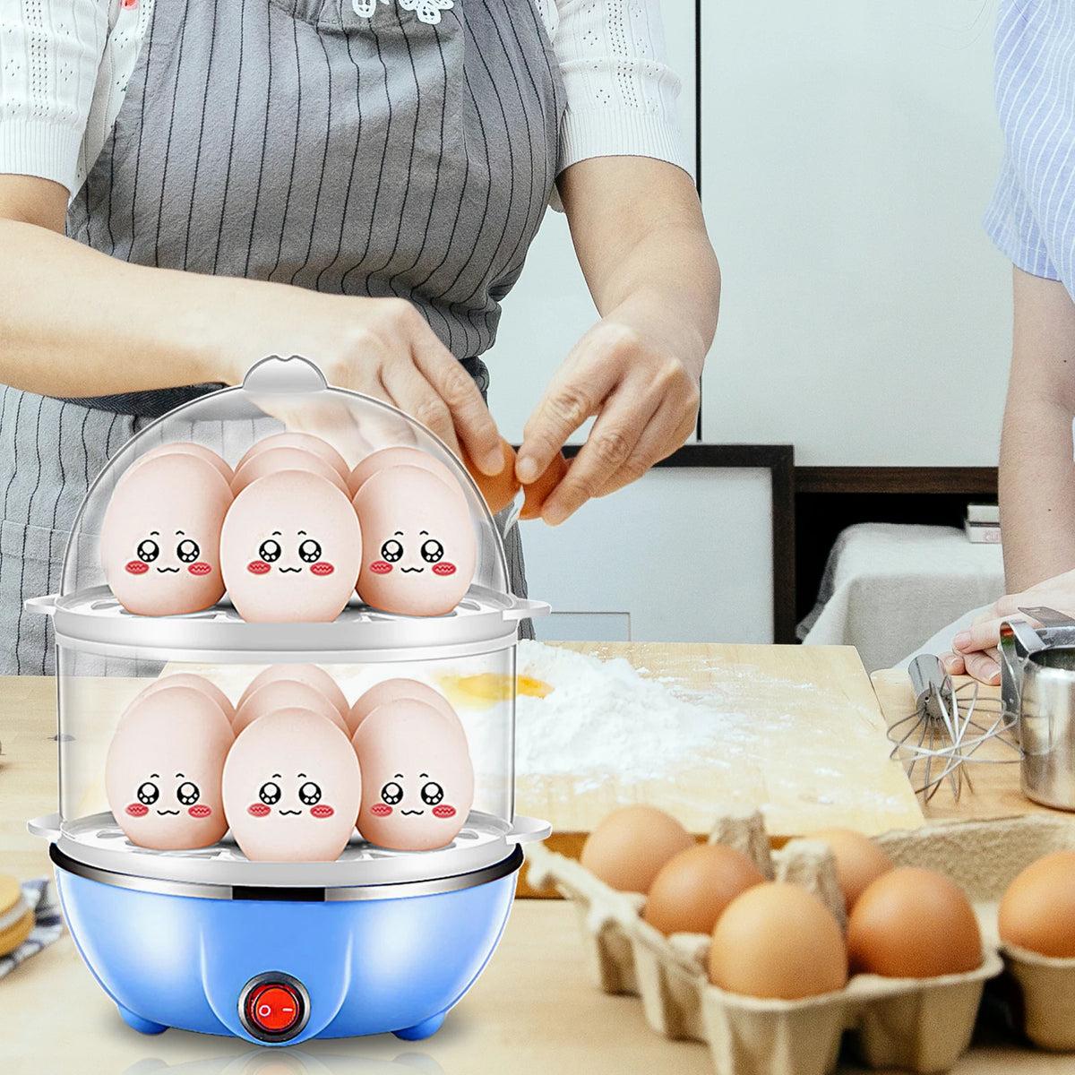 Double Layer Egg Cooker - Electric Egg Steamer with US and EU Plug Options