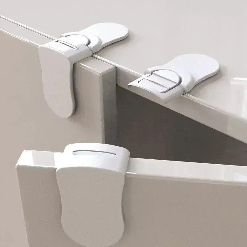 Baby Safety Cabinet Locks 5-Pack - Anti-Pinch ABS Drawer Latches in White