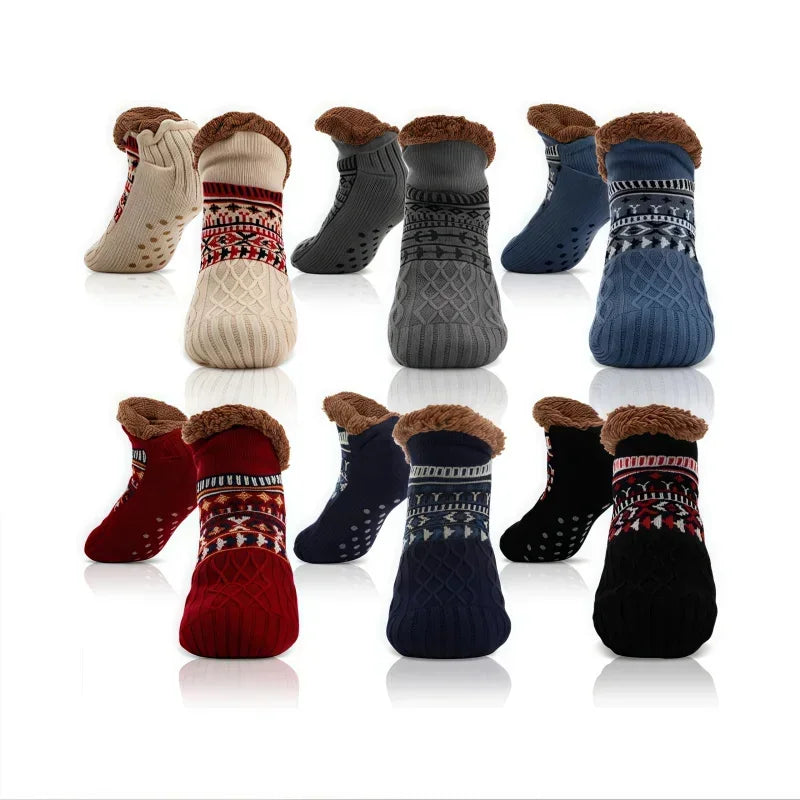 Fleece Slipper Socks - Non-Slip Knitted Home Socks in Sizes 35 to 45