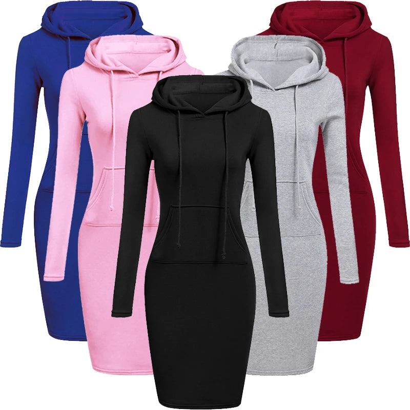 Hooded Dress for Women - Autumn Hoodie Dress in Four Colours, Sizes S-XXL