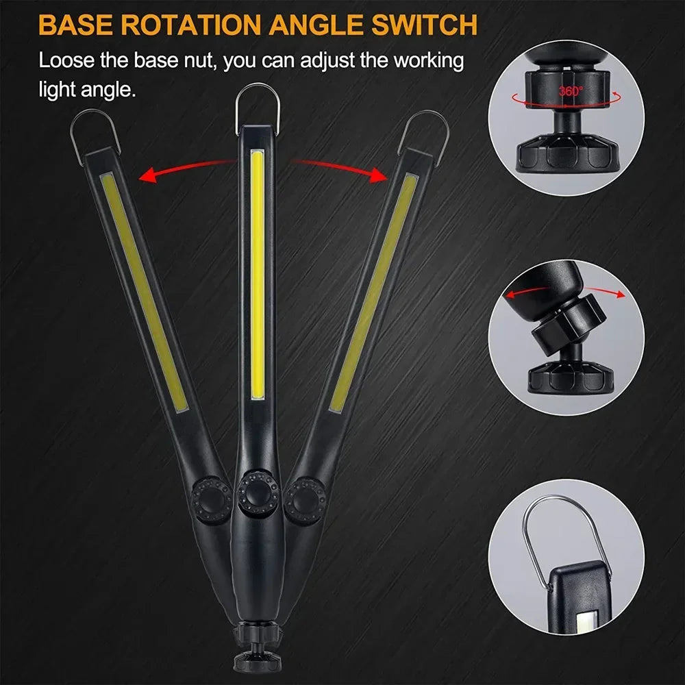 COB LED Work Light - Rechargeable Cordless Magnetic Inspection Lamp for Car, Garage and Camping