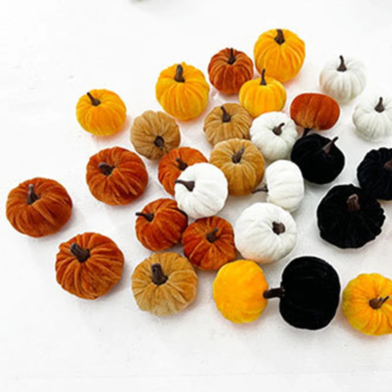 Velvet Artificial Pumpkins 5-Pack - 5cm Mini Fall Table Decor in Five Colours