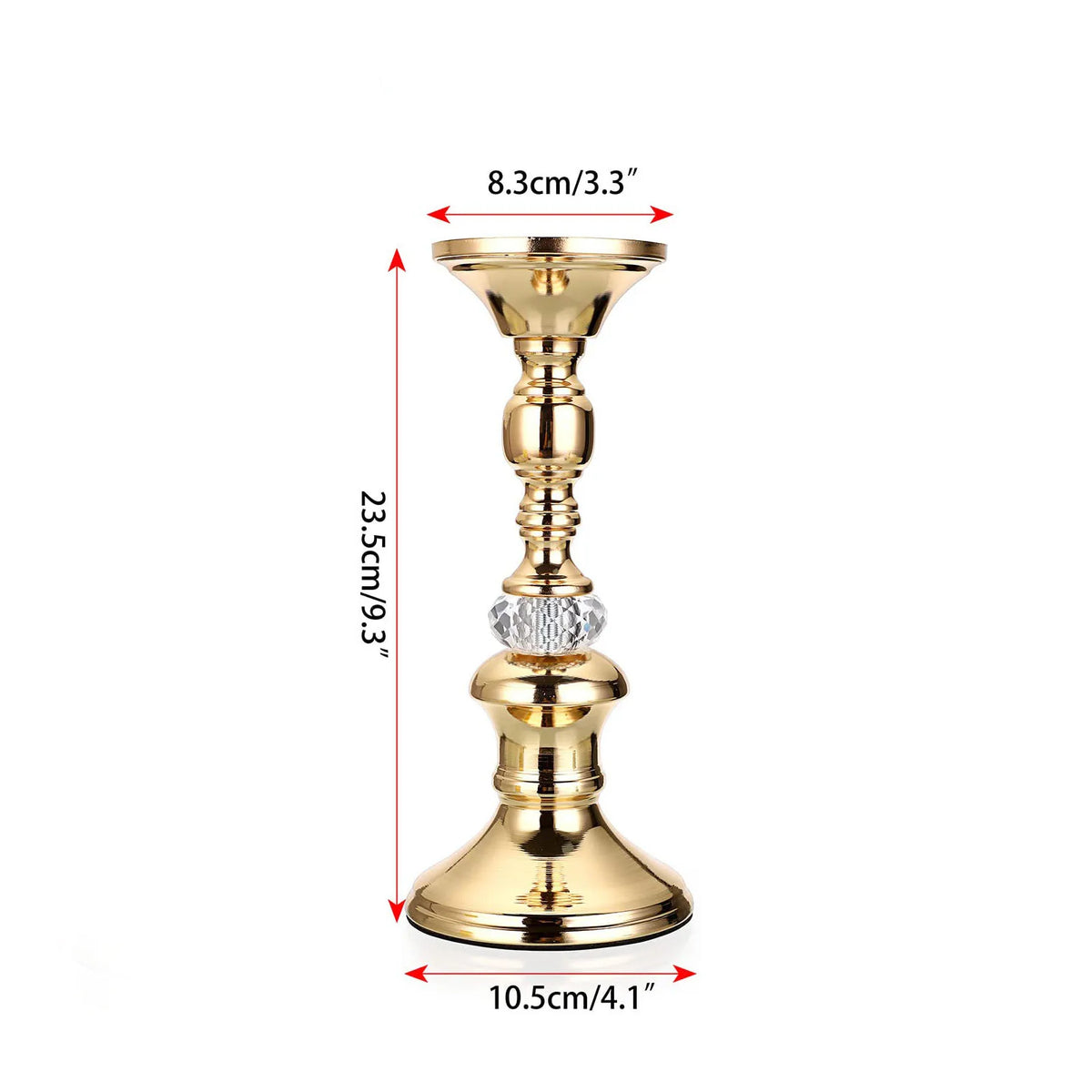 Gold Metal Pillar Candle Holders - Crystal Accent Stands for Table Centrepieces