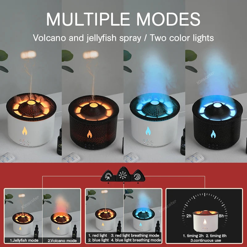 Volcano Flame Aroma Diffuser - Remote Control Oil Diffuser in Black or White