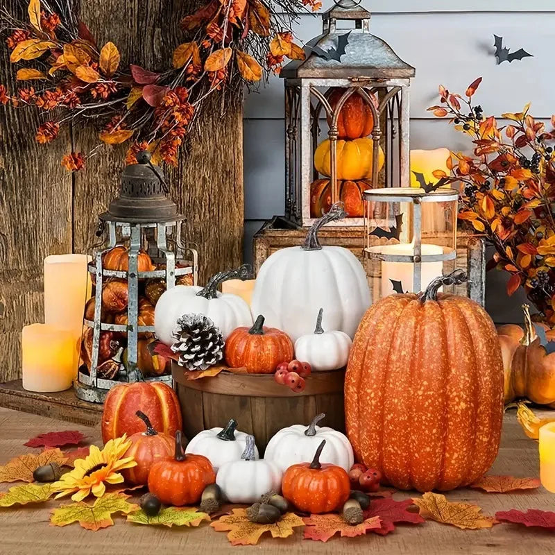 Artificial Pumpkins 7 Pack - Orange Foam Fall Decor for Tables and Porches