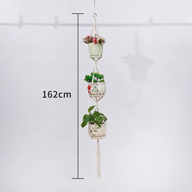 Macrame Plant Hanger - Handmade Knotted Rope Holder for Pots and Balcony Baskets