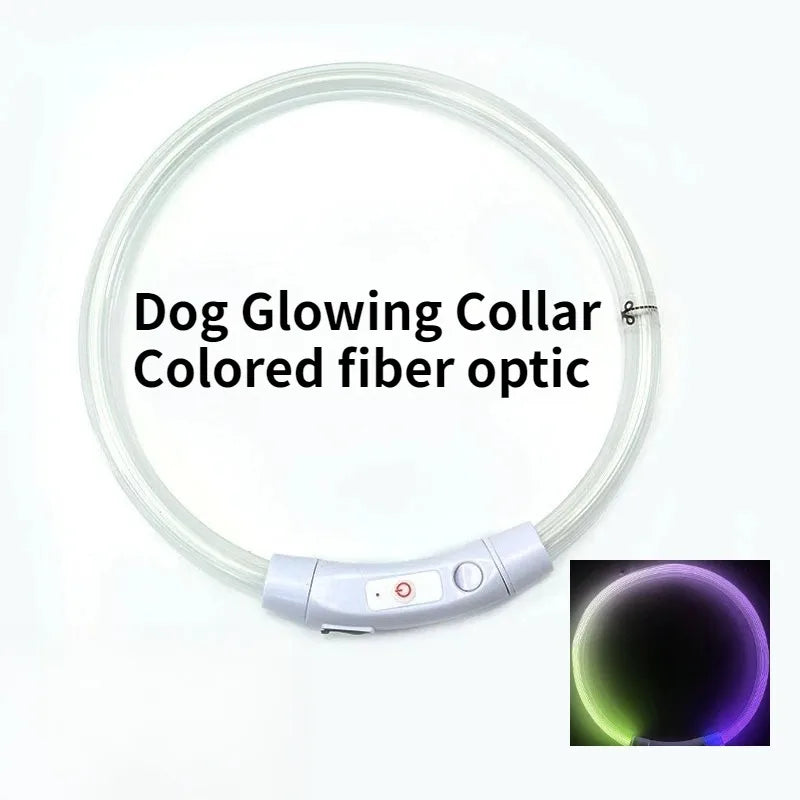 Light Up Dog Collar - Rechargeable Fiber Optic Glow Collar for Night Walks