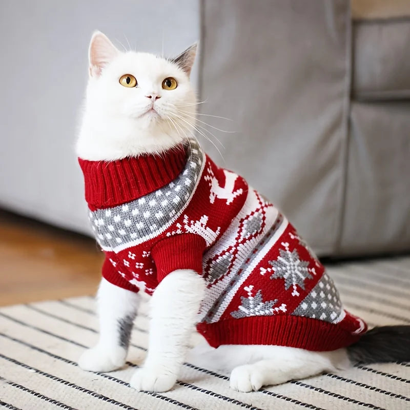 Christmas Pet Sweater - Knitted Wool Jumper for Dogs and Cats, Sizes S to XXL