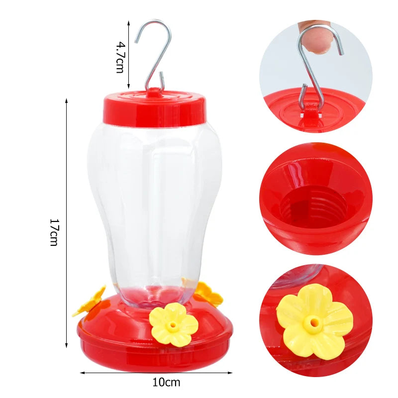 Hummingbird Feeder - Hanging Nectar Bottle with Flower Feeding Ports and Metal Hook