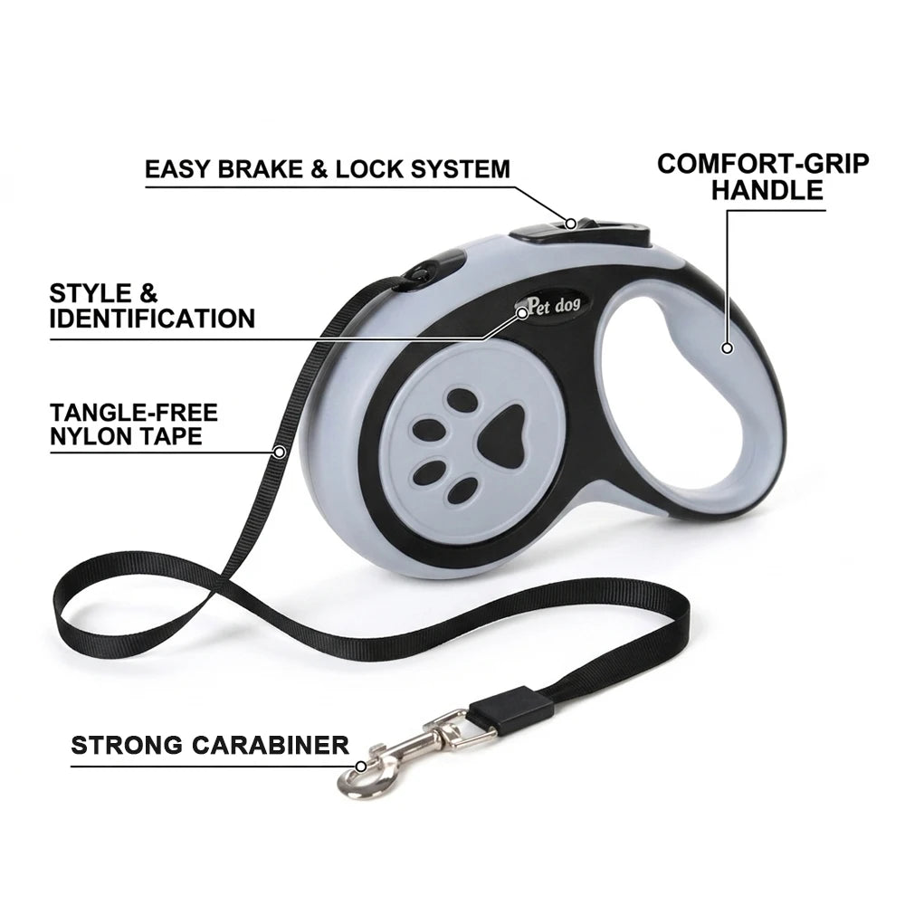 Retractable Dog Lead - 3m and 5m Extending Leash with Anti-Slip Handle for Small and Medium Dogs
