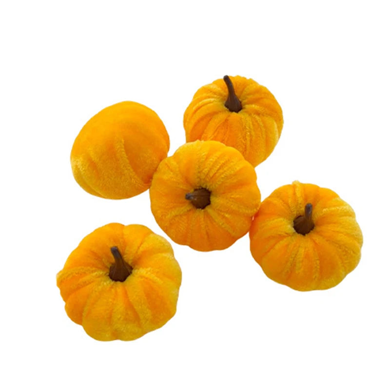 Velvet Artificial Pumpkins 5-Pack - 5cm Mini Fall Table Decor in Five Colours