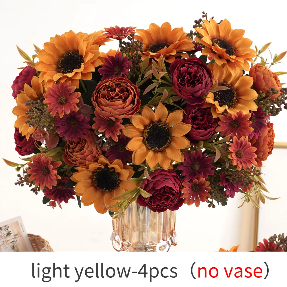 Artificial Sunflower Bouquet - Silk Faux Sunflowers and Peonies for Fall Decor