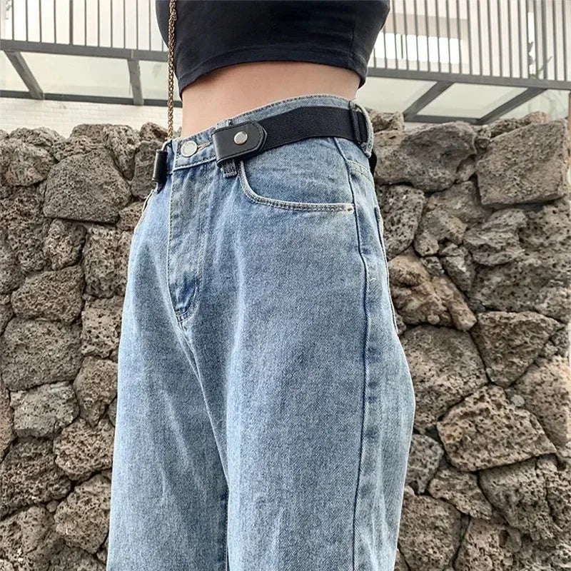 Canvas Elastic Belt - Adjustable No Buckle Waist Belt for Jeans, 60-65cm