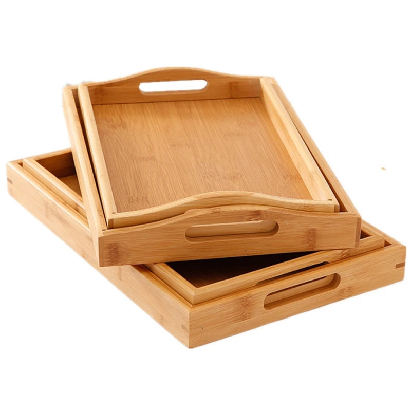 Bamboo Serving Tray with Handles - Rectangular Wooden Tea & Breakfast Tray