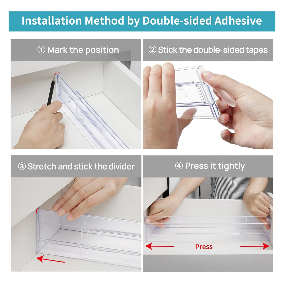 Drawer Dividers - Adjustable Clear Organisers for Clothes, Utensils and Office