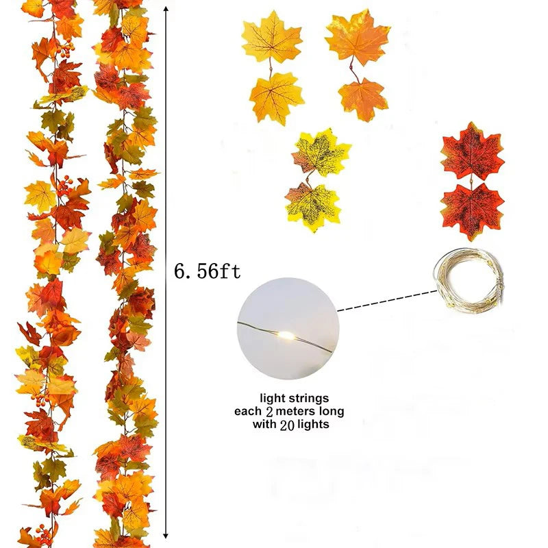 Artificial Maple Leaf Garland 200cm - Autumn Vine for Doors and Mantels