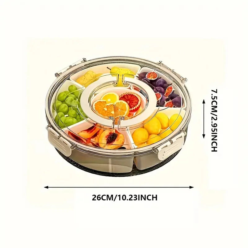 Rotating Snack Tray with Lid - Divided Serving Spinner for Charcuterie & Fruit