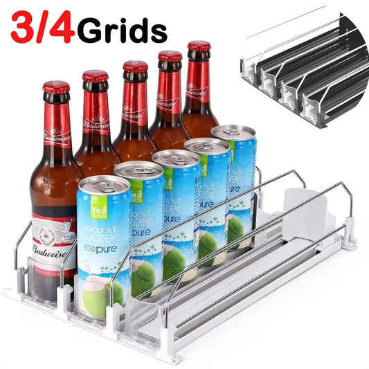 Fridge Drink Organizer Rack - Spring Push Can Dispenser for Fridge and Pantry Shelves