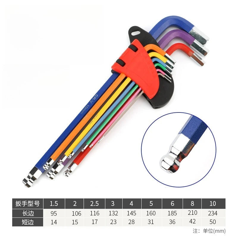 Allen Key Set 9 Piece - Long Arm Hex Key Wrench Kit 1.5mm to 10mm for Bike and Furniture Repair