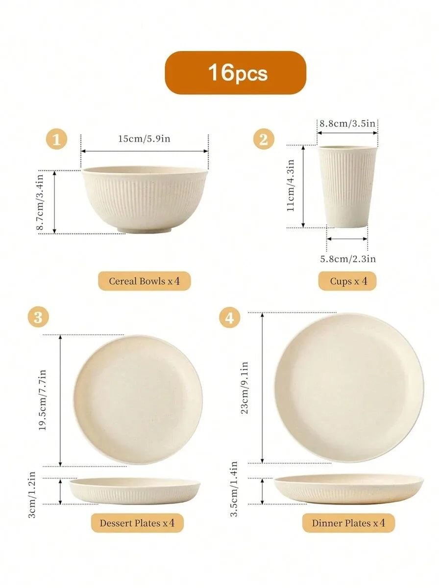 Reusable Plastic Dinnerware Set - Cups, Plates and Bowls for Camping and Dorms