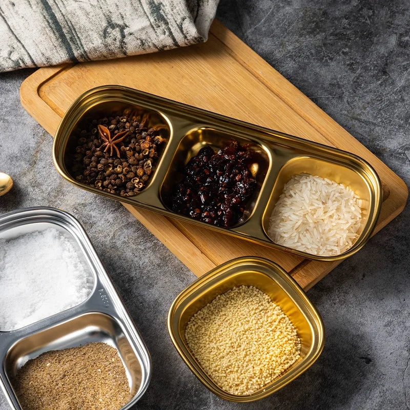 Stainless Steel Divided Dip Bowls - Sauce & Condiment Serving Trays