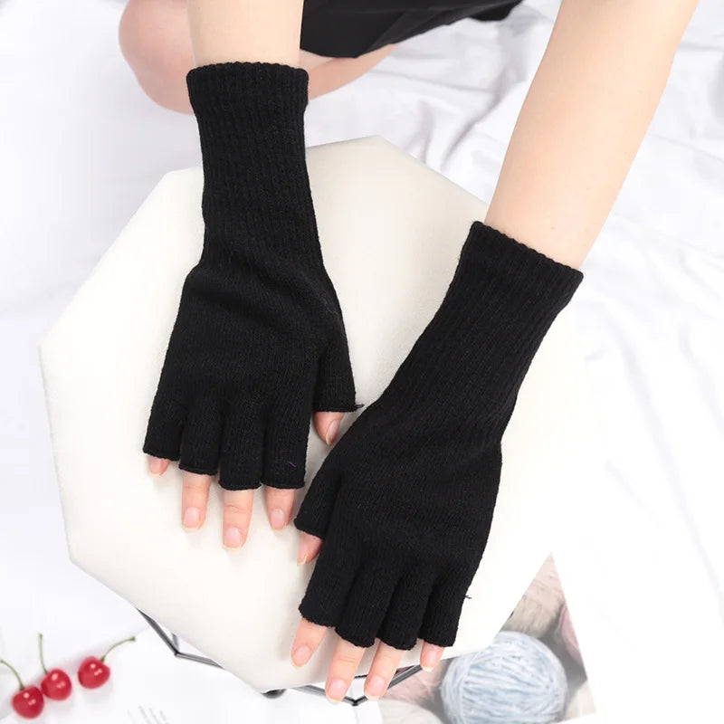 Long Fingerless Knitted Gloves - Warm Stretch Arm Warmers, One Size