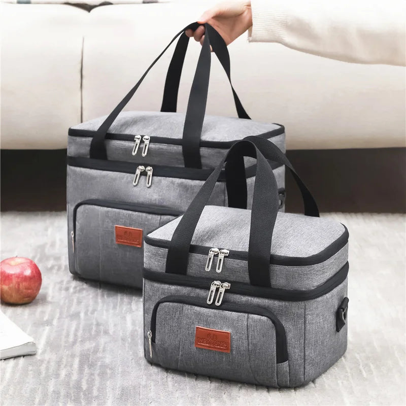 Insulated Cooler Tote Bag - Leakproof Double Layer Lunch and Picnic Bag with Shoulder Strap