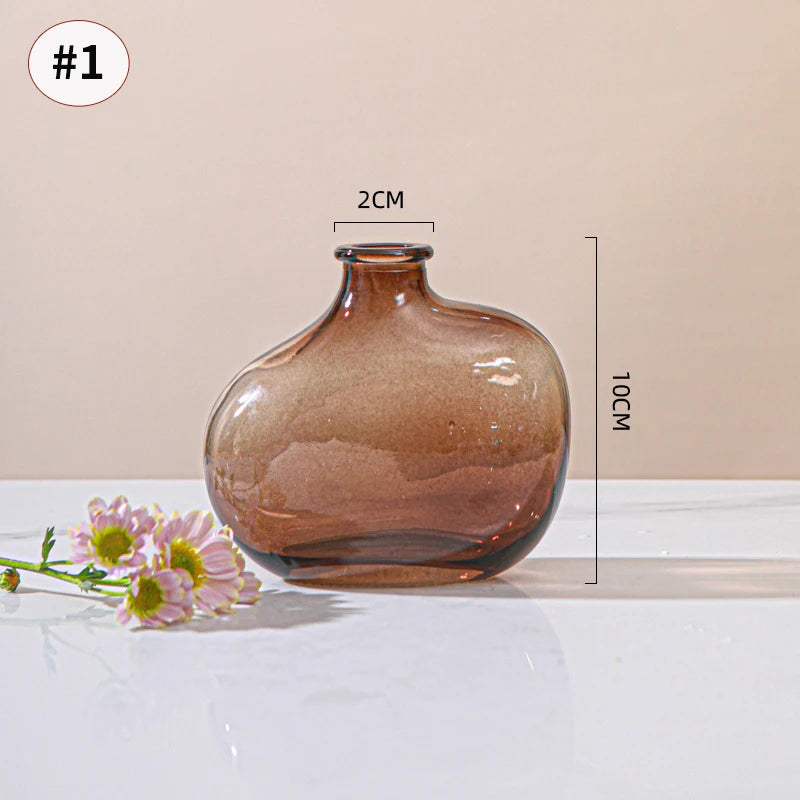 Retro Glass Vase - Thick Glass Bud Vase for Hydroponics and Table Decor