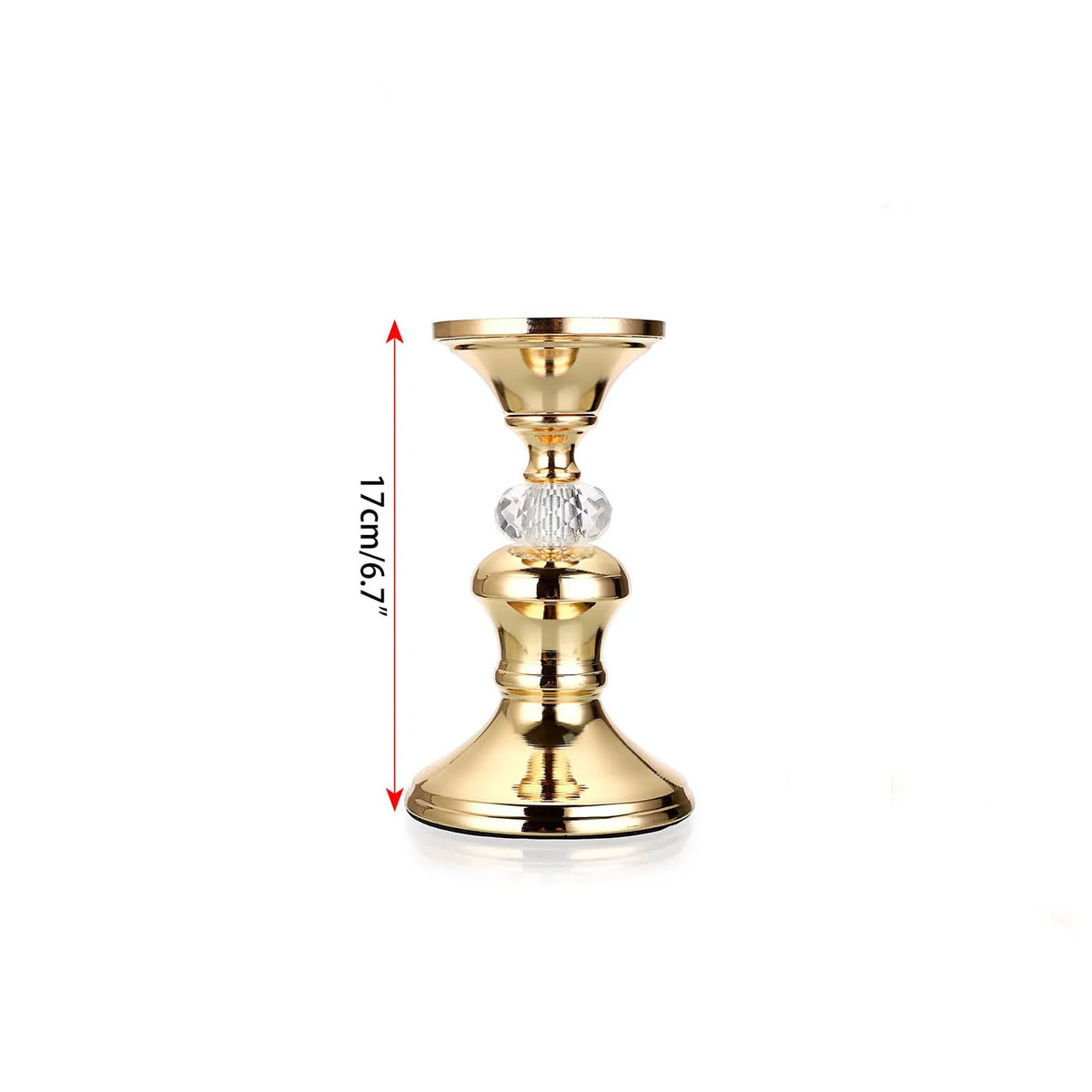 Gold Metal Pillar Candle Holders - Crystal Accent Stands for Table Centrepieces