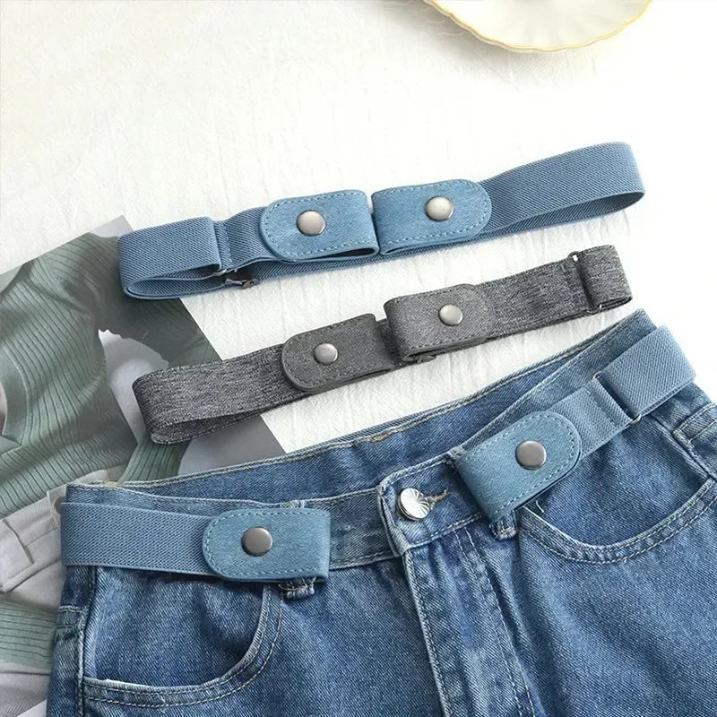 Canvas Elastic Belt - Adjustable No Buckle Waist Belt for Jeans, 60-65cm