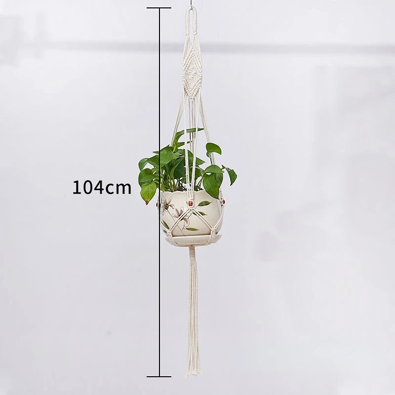 Macrame Plant Hanger - Handmade Knotted Rope Holder for Pots and Balcony Baskets