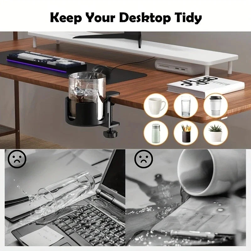 Desk Cup Holder Clamp - Adjustable Arm Stand for Mugs & Water Bottles