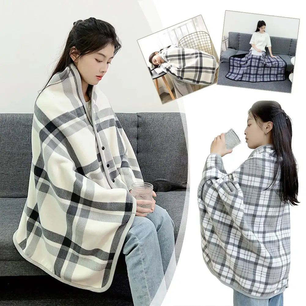 Wearable Shawl Blanket - Thick Tartan Wrap Throw for Home, Office and Sofa