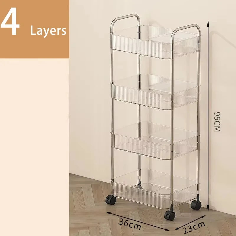Mobile Rolling Storage Cart - 3 or 4 Tier Shelf for Snacks and Cosmetics