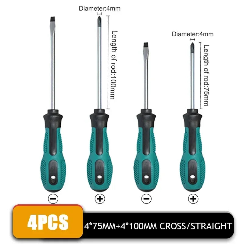 Magnetic Screwdriver Set 4pc - Insulated Cross and Flat Drivers with Magnetiser