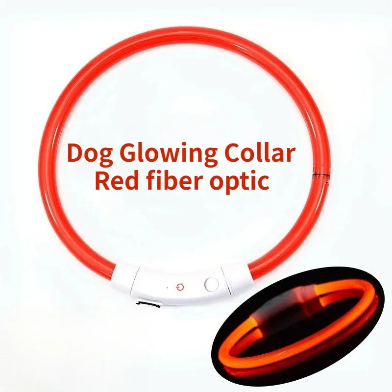 Light Up Dog Collar - Rechargeable Fiber Optic Glow Collar for Night Walks