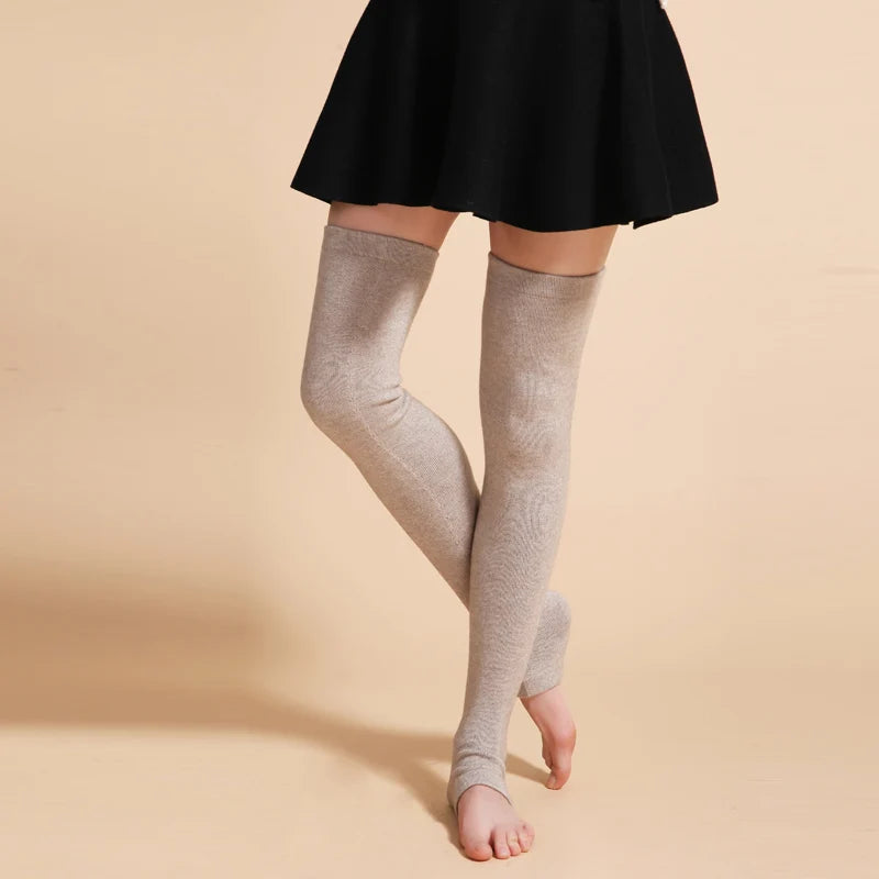 Wool Cashmere Leg Warmers - Thermal Knitted Thigh Highs in 12 Colours