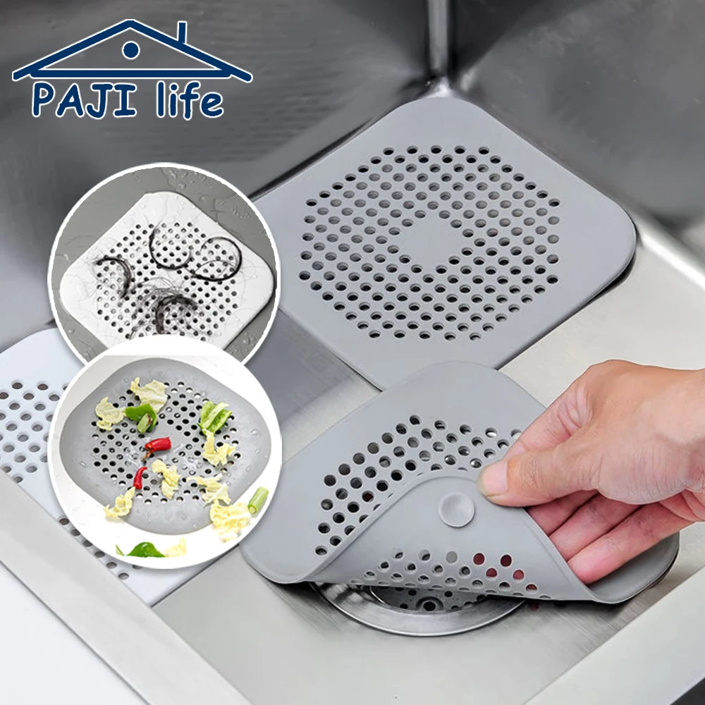 Silicone Shower Drain Hair Catcher - Flat Strainer Cover for Bath, Shower and Kitchen Sink