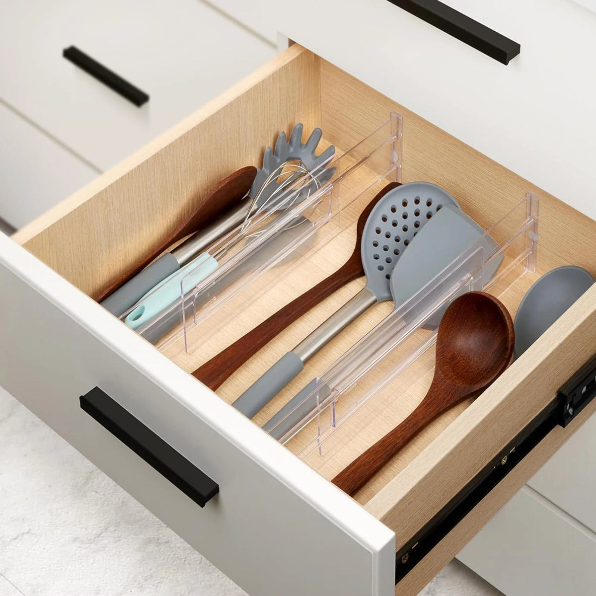 Drawer Dividers - Adjustable Clear Organisers for Clothes, Utensils and Office