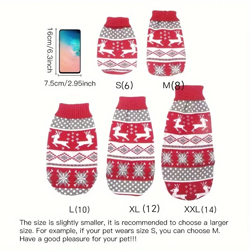 Christmas Pet Sweater - Knitted Wool Jumper for Dogs and Cats, Sizes S to XXL