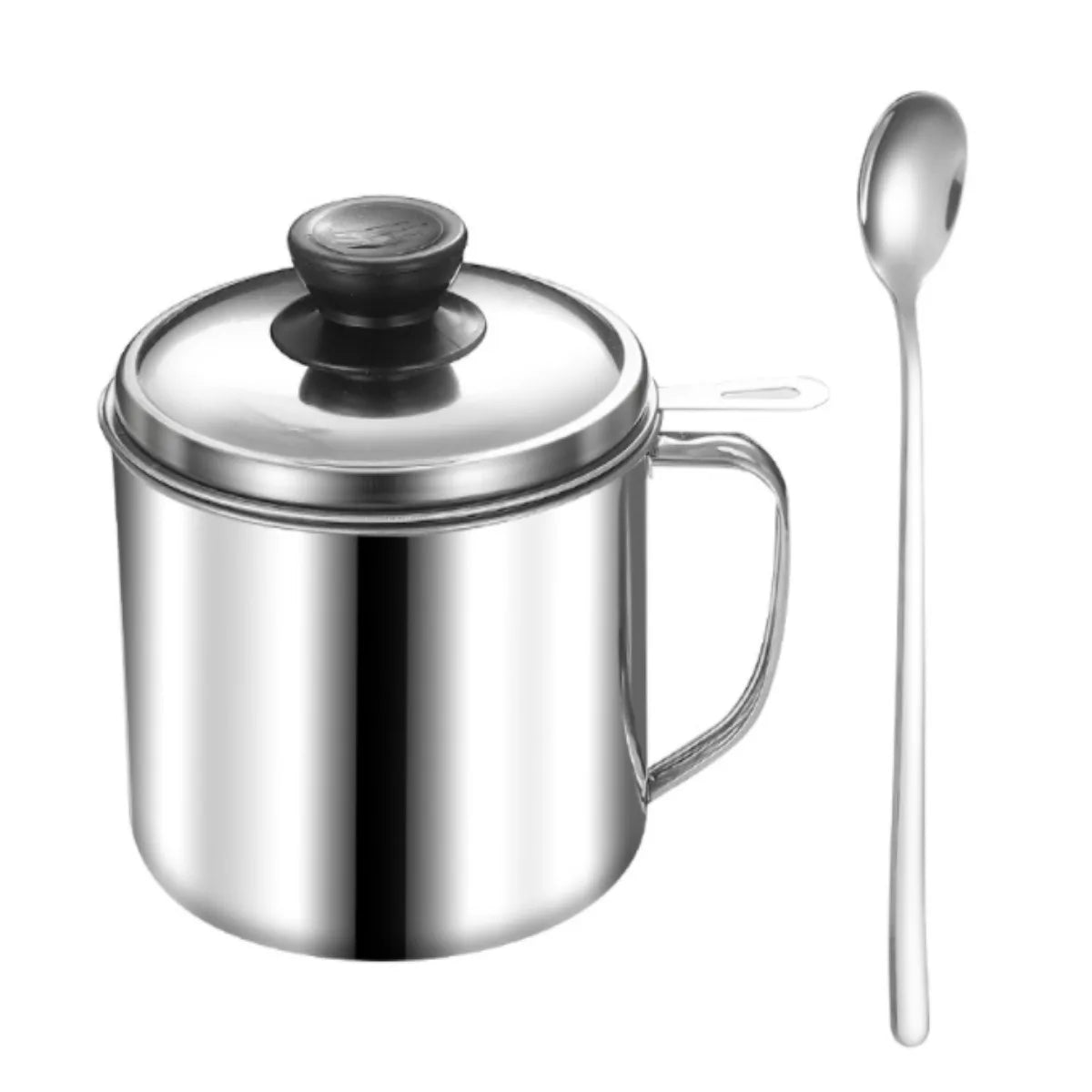 Bacon Grease Container - Stainless Steel Cooking Oil Keeper with Strainer and Spoon