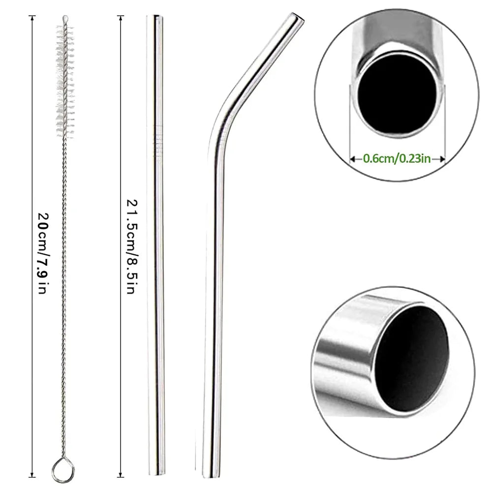 Reusable Stainless Steel Drinking Straws - Straight and Bent Metal Straw Set with Cleaning Brush
