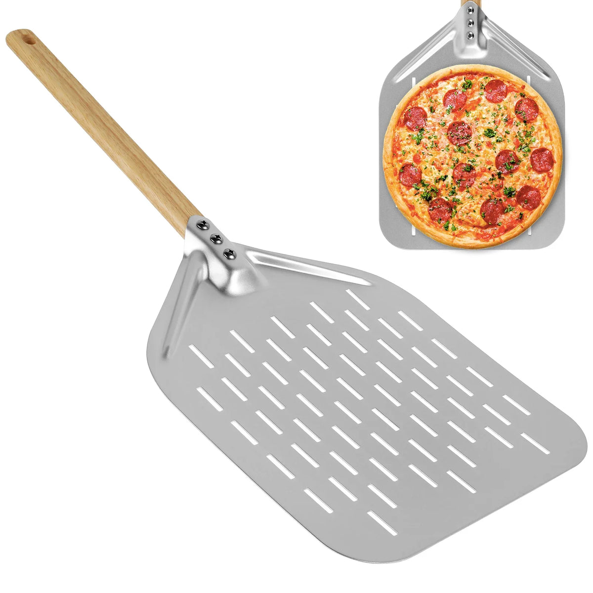 Metal Pizza Peel with Wood Handle - Non-Stick Pizza Shovel, 6.5"/10"/12"