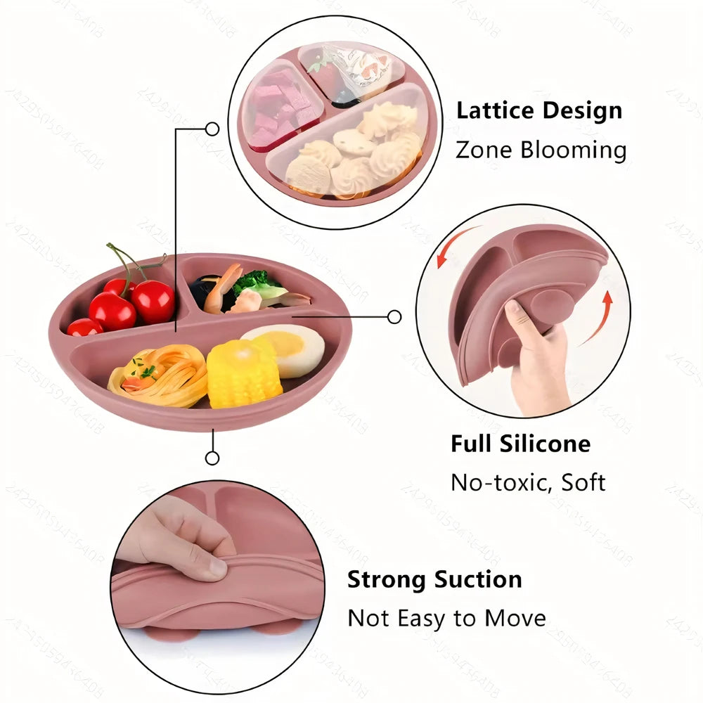 Silicone Suction Plate with Lid - Divided Baby Weaning Dinner Plate