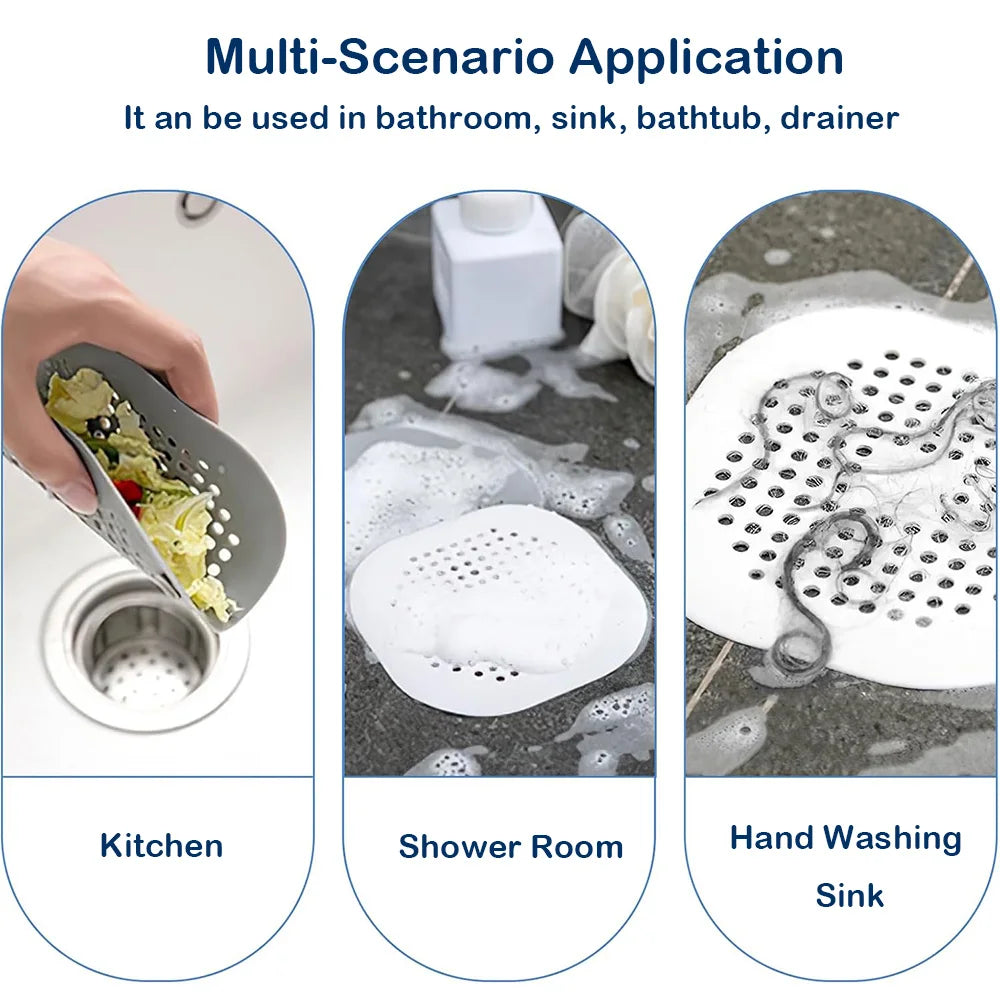 Silicone Shower Drain Hair Catcher - Flat Strainer Cover for Bath, Shower and Kitchen Sink