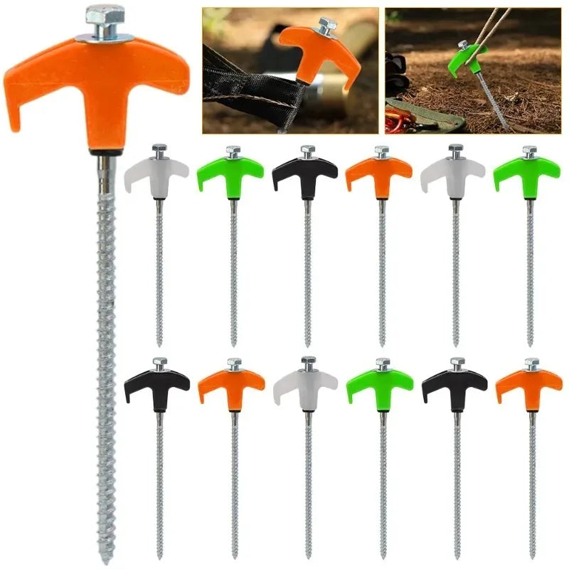 Screw Tent Pegs - Hexagonal Spiral Ground Stakes for Camping, Awnings and Decking, 5 and 10 Packs